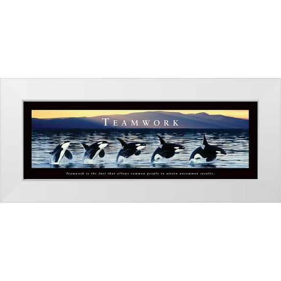 Frontline 14x7 White Modern Wood Framed Museum Art Print Titled - Teamwork - Whales
