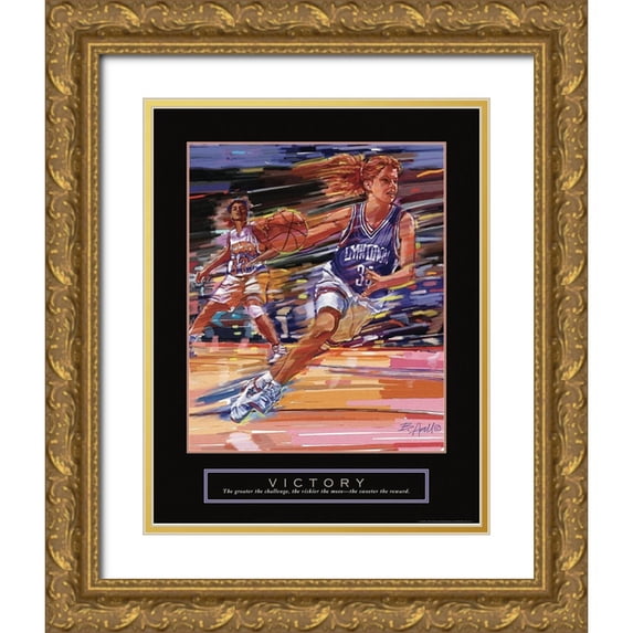 Frontline 15x18 Gold Ornate Wood Framed with Double Matting Museum Art Print Titled - Victory - Girls Basketball
