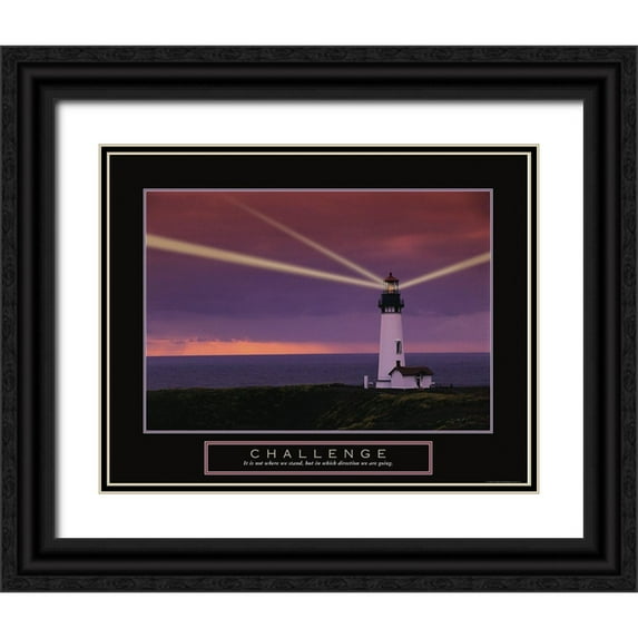 Frontline 18x15 Black Ornate Wood Framed with Double Matting Museum Art Print Titled - Challenge - Lighthouse