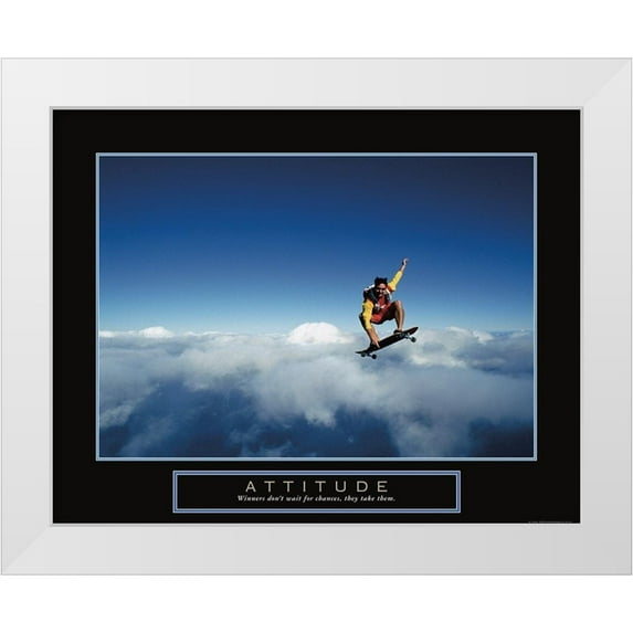 Frontline 18x15 White Modern Wood Framed Museum Art Print Titled - Attitude - Skateboarder
