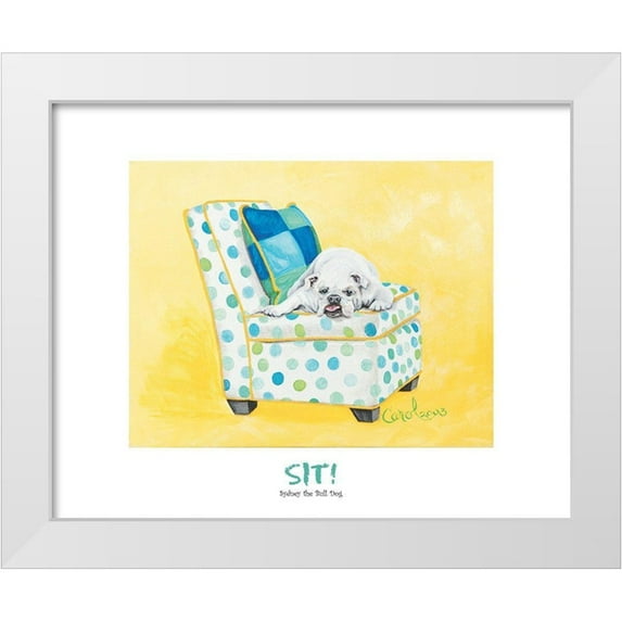 Frontline 18x15 White Modern Wood Framed Museum Art Print Titled - Bull Dog Sitting on Chair