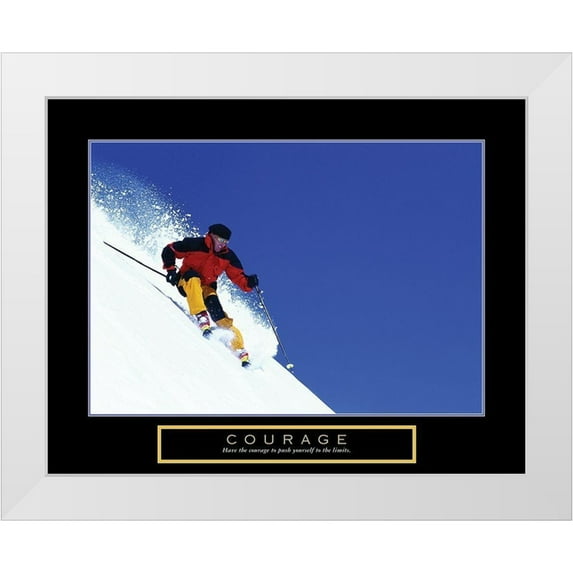 Frontline 18x15 White Modern Wood Framed Museum Art Print Titled - Courage - Skier