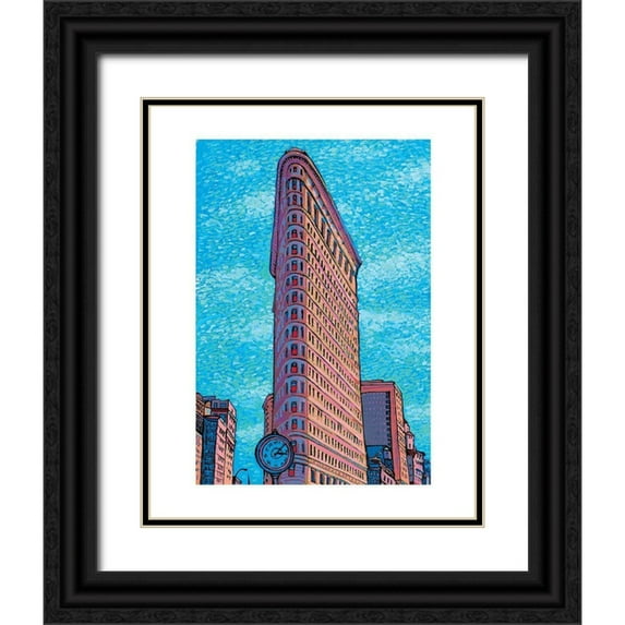 Frontline 20x24 Black Ornate Wood Framed with Double Matting Museum Art Print Titled - Flat Iron Building