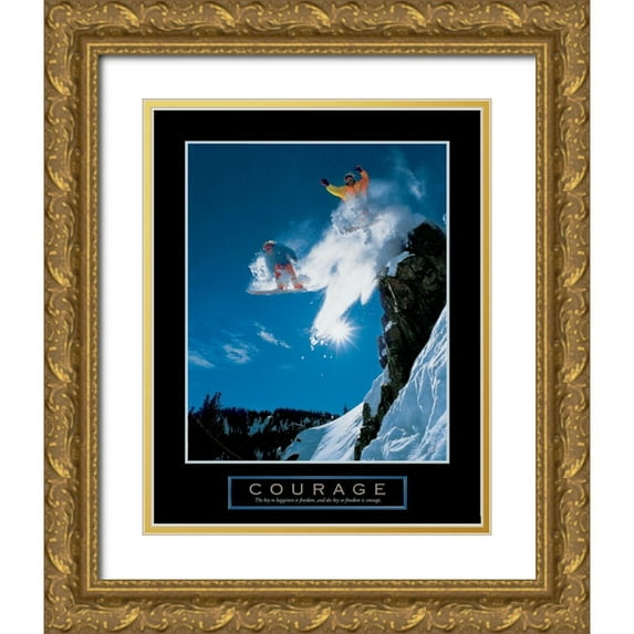 Frontline 20x24 Gold Ornate Wood Framed with Double Matting Museum Art Print Titled - Courage - Snowboarders