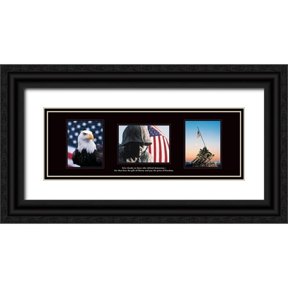 Frontline 24x11 Black Ornate Wood Framed with Double Matting Museum Art Print Titled - The Marines