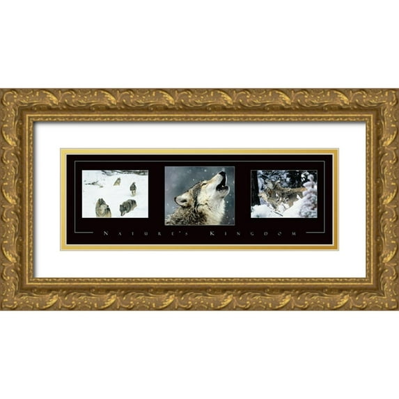 Frontline 24x11 Gold Ornate Wood Framed with Double Matting Museum Art Print Titled - Wolves Tryp