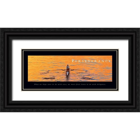 Frontline 24x12 Black Ornate Wood Framed with Double Matting Museum Art Print Titled - Perseverance - Sculler