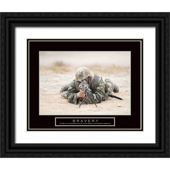 Frontline 24x20 Black Ornate Wood Framed with Double Matting Museum Art Print Titled - Bravery - Sniper
