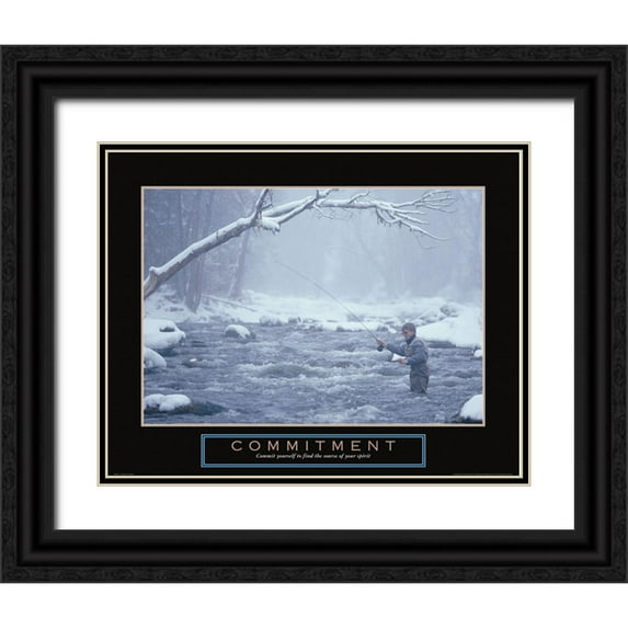 Frontline 24x20 Black Ornate Wood Framed with Double Matting Museum Art Print Titled - Commitment - Fisherman