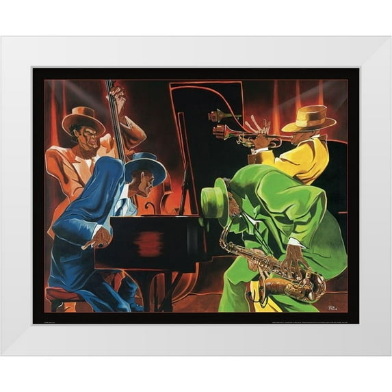Frontline 24x20 White Modern Wood Framed Museum Art Print Titled - Jazz Quartet
