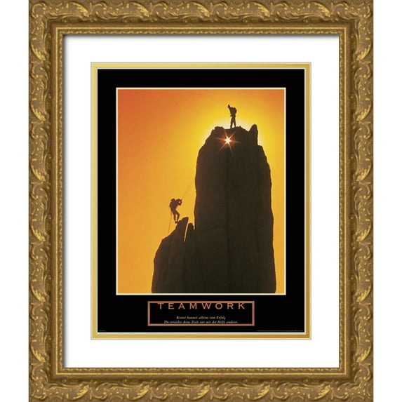 Frontline 26x32 Gold Ornate Wood Framed with Double Matting Museum Art Print Titled - Teamwork - Sunset Climbers