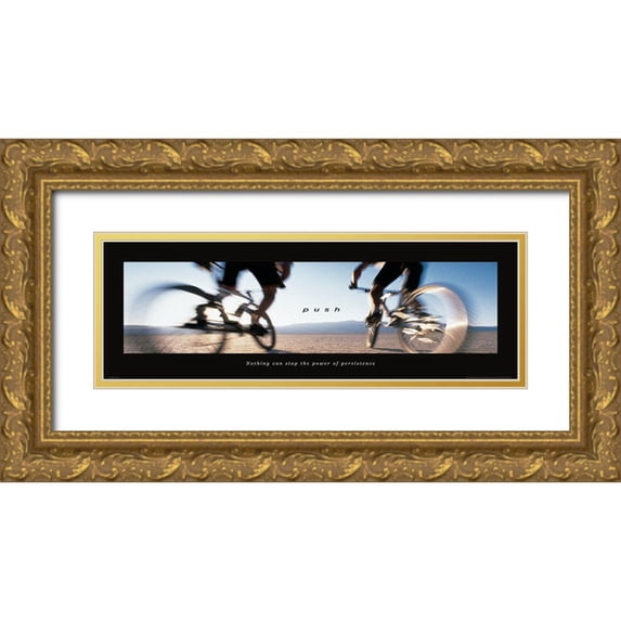 Frontline 32x13 Gold Ornate Wood Framed with Double Matting Museum Art Print Titled - Push - Bicycle