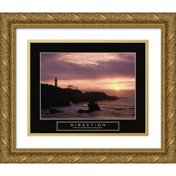 Frontline 32x26 Gold Ornate Wood Framed with Double Matting Museum Art Print Titled - Direction - Lighthouse
