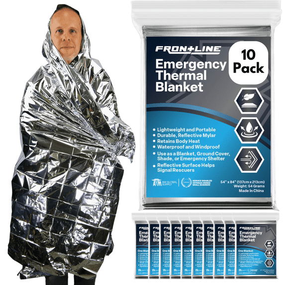 Frontline Emergency Blanket 10 Pack Mylar Thermal Blanket for Emergencies