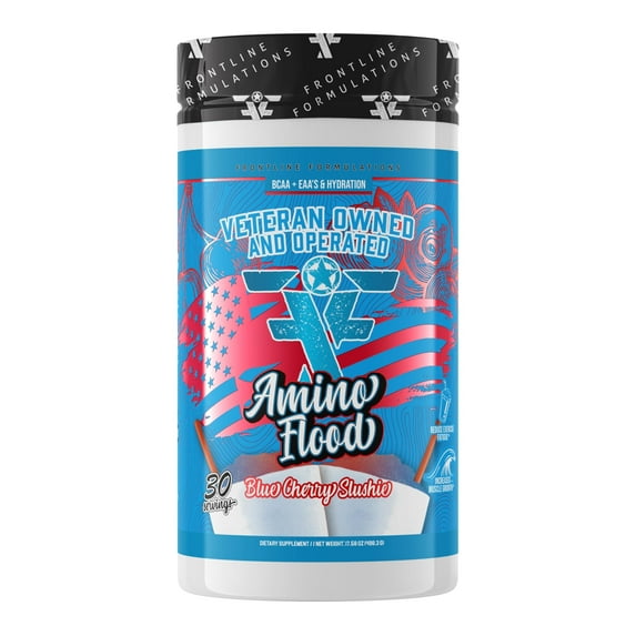 Frontline Formulations Amino Flood BCAA EAA Recovery Drink Blue Cherry Slushie, 30 Servings