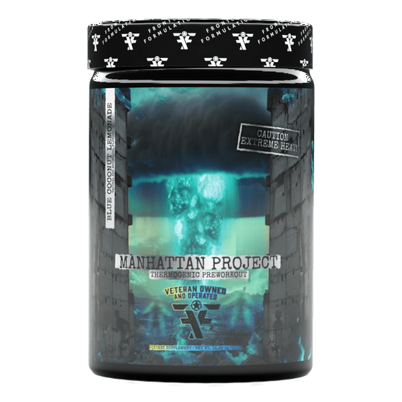 Frontline Formulations Manhattan Project High-Stim Thermogenic Pre-Workout Powder, 3.2g Beta-Alanine, Alpha-GPC, Blue Coconut Lemonade, 25 Servings