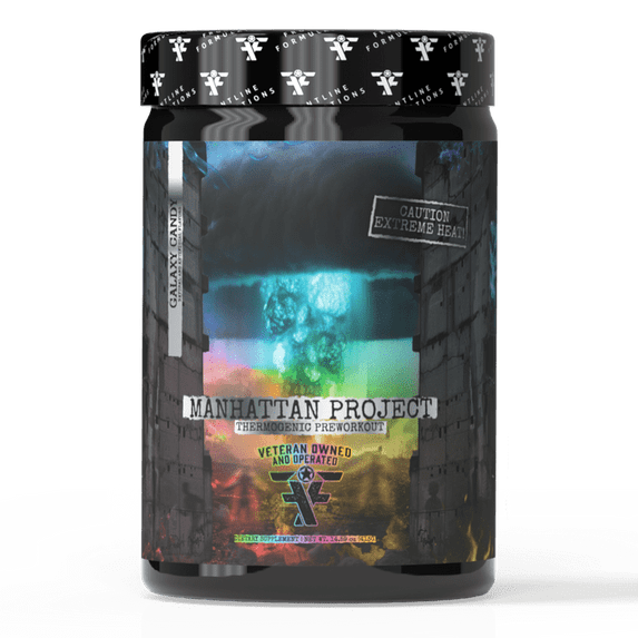 Frontline Formulations Manhattan Project high-stim thermogenic pre-workout powder, Galaxy Candy, 25 servings