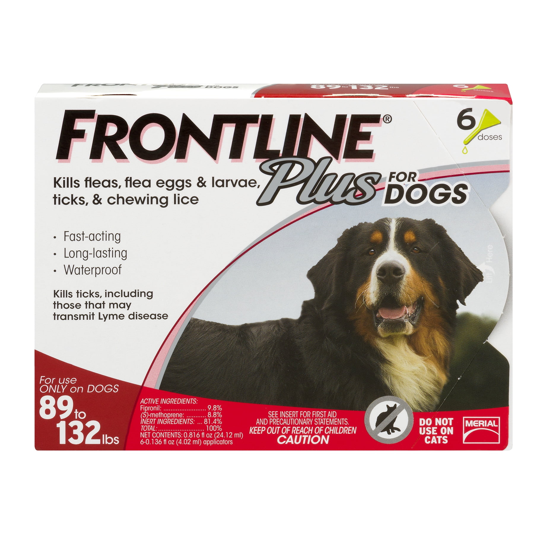 FRONTLINE Plus Flea Tick Treatment Lice Prevention Drops for XL Dogs 89 132 LBS 6 Doses Walmart