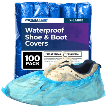 Frontline Premium Waterproof Disposable Shoe Covers 100 Pack Slip-Resistant Booties Durable Shoe Protectors