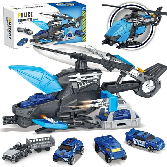 Frontoytall Police Rescue Helicopter Toy with Mini Car & Accessories, Durable Outdoor Playset for Kids Ages 3+, STEM Learning Gift for Boys Girls, Blue