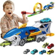Frontoytall Shark Race Car Track with Launcher & Loop, Stem Toys for Kids 3-12, Easy Assemble Carrier Truck, Durable ABS Plastic ASTM Certified