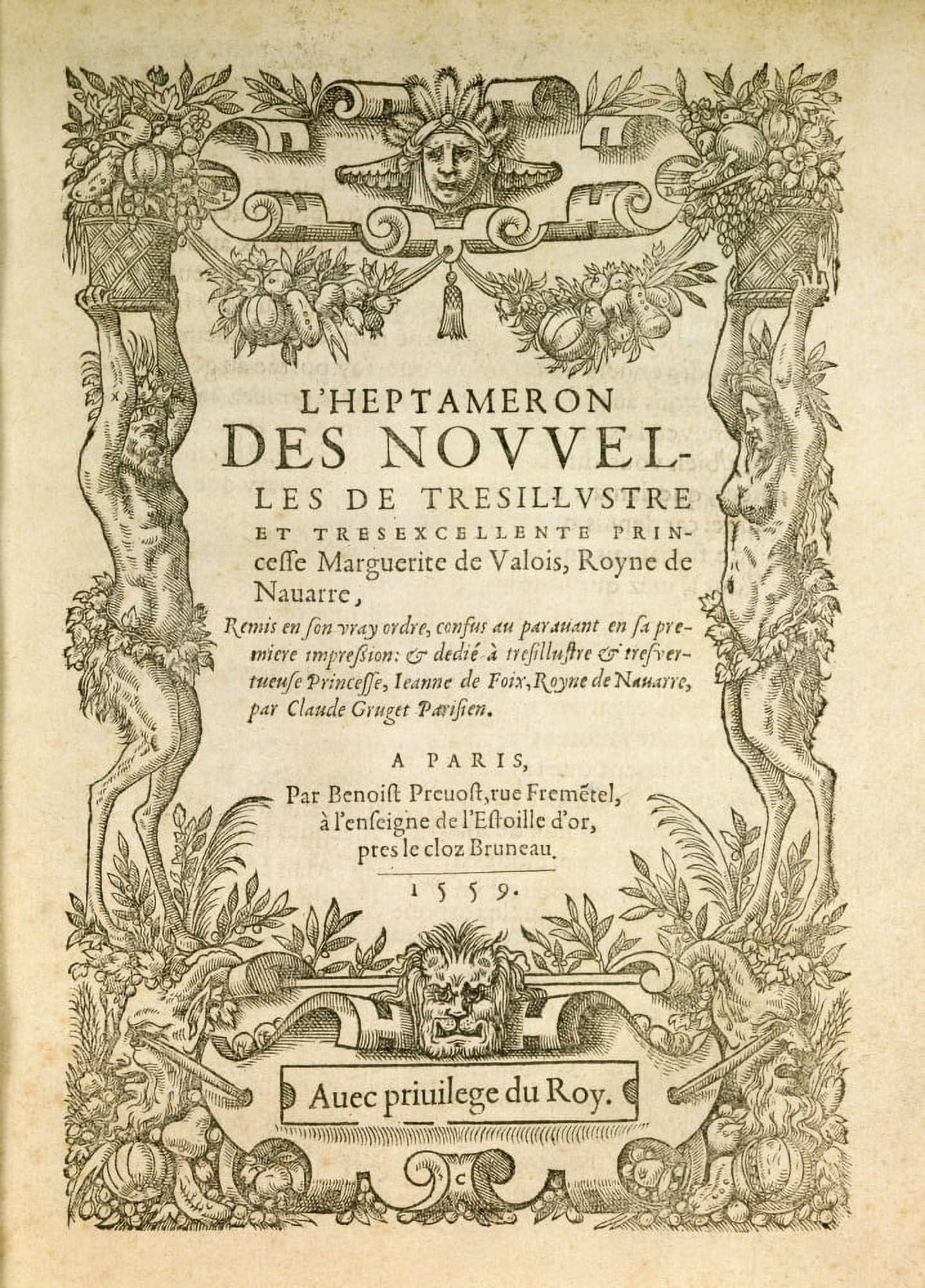 Frontpage Of Heptameron Stories Written By Marguerite De Valois Queen Of Navarre Canvas Art - (18 x 24)