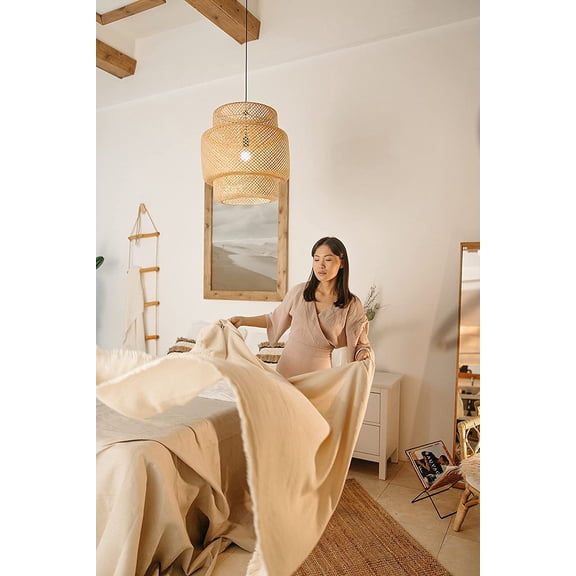 Frontsea Rattan Pendant Lighting for Kitchen | Bamboo Lampshade Handmade Weave Lighting | Wooden Boho Decor | Modern Hanging Ceiling Light Fixture (16inch)