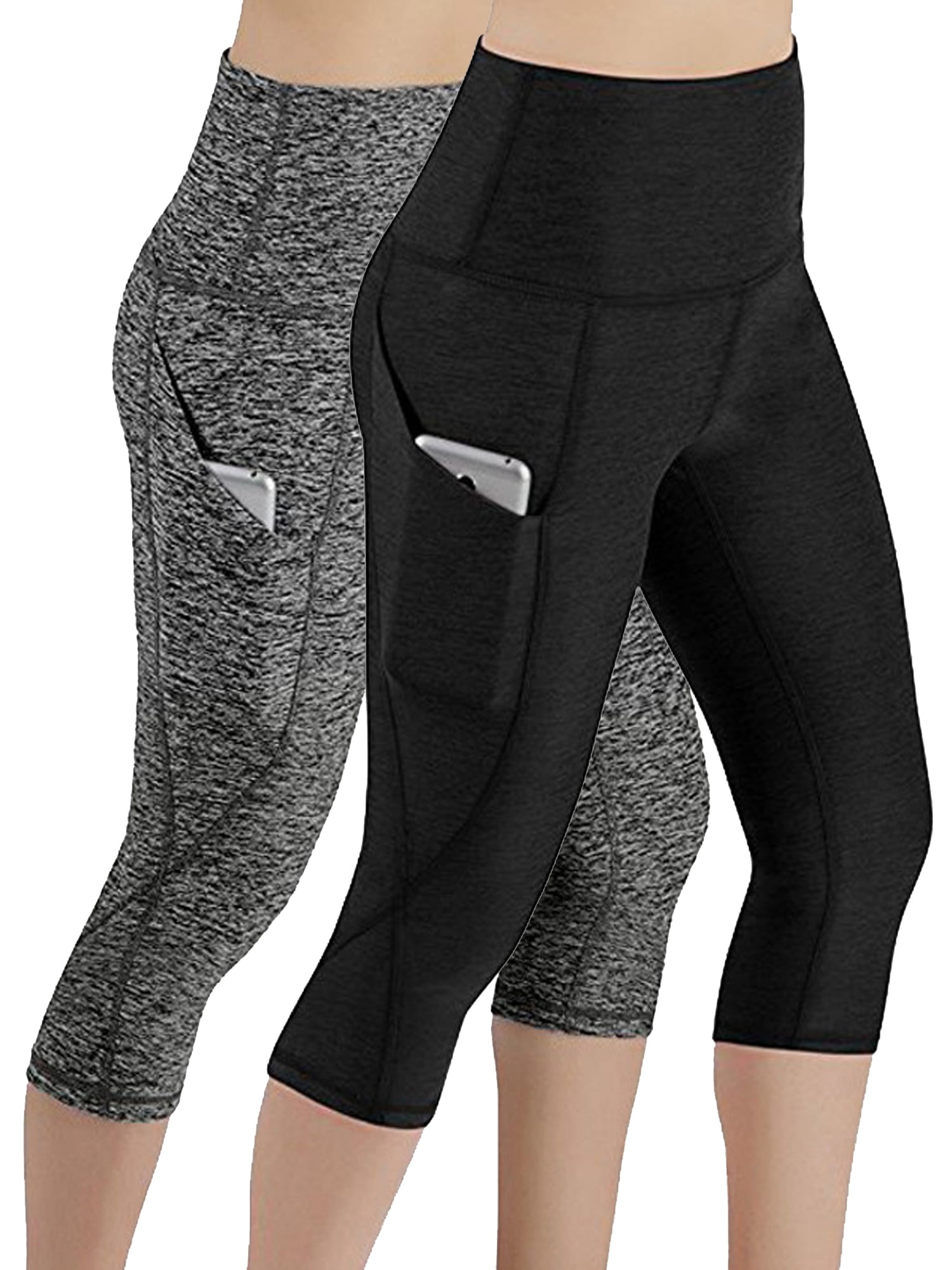 Frontwalk 2 Pack Women High Waist Capris Leggings Activewear Workout Running Cropped Pants with Pockets