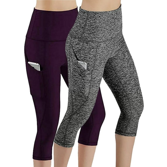 Frontwalk 2 Pack Women High Waist Capris Leggings Activewear Workout Running Cropped Pants with Pockets
