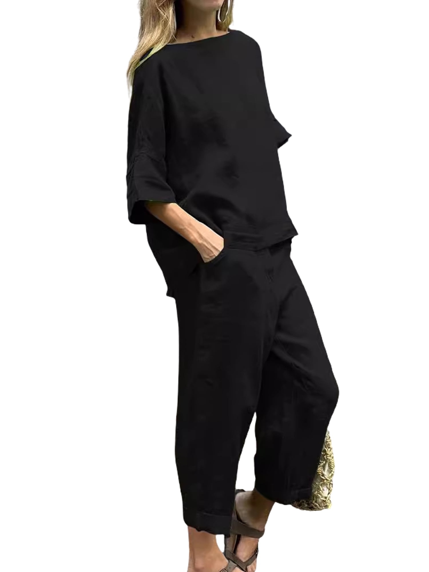 black wide leg pants, black women pants, high waist trousers, maxi linen pants 1937#