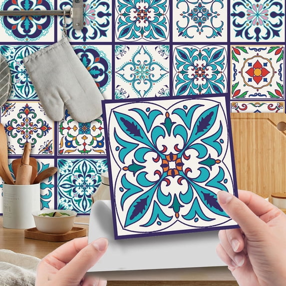 Frontwalk 24 Pack Tile Sticker Peel And Stick Decals PVC Self Adhesive Wall Stickers Backsplash Tiles Style 1 3.94x3.94"/10x10cm