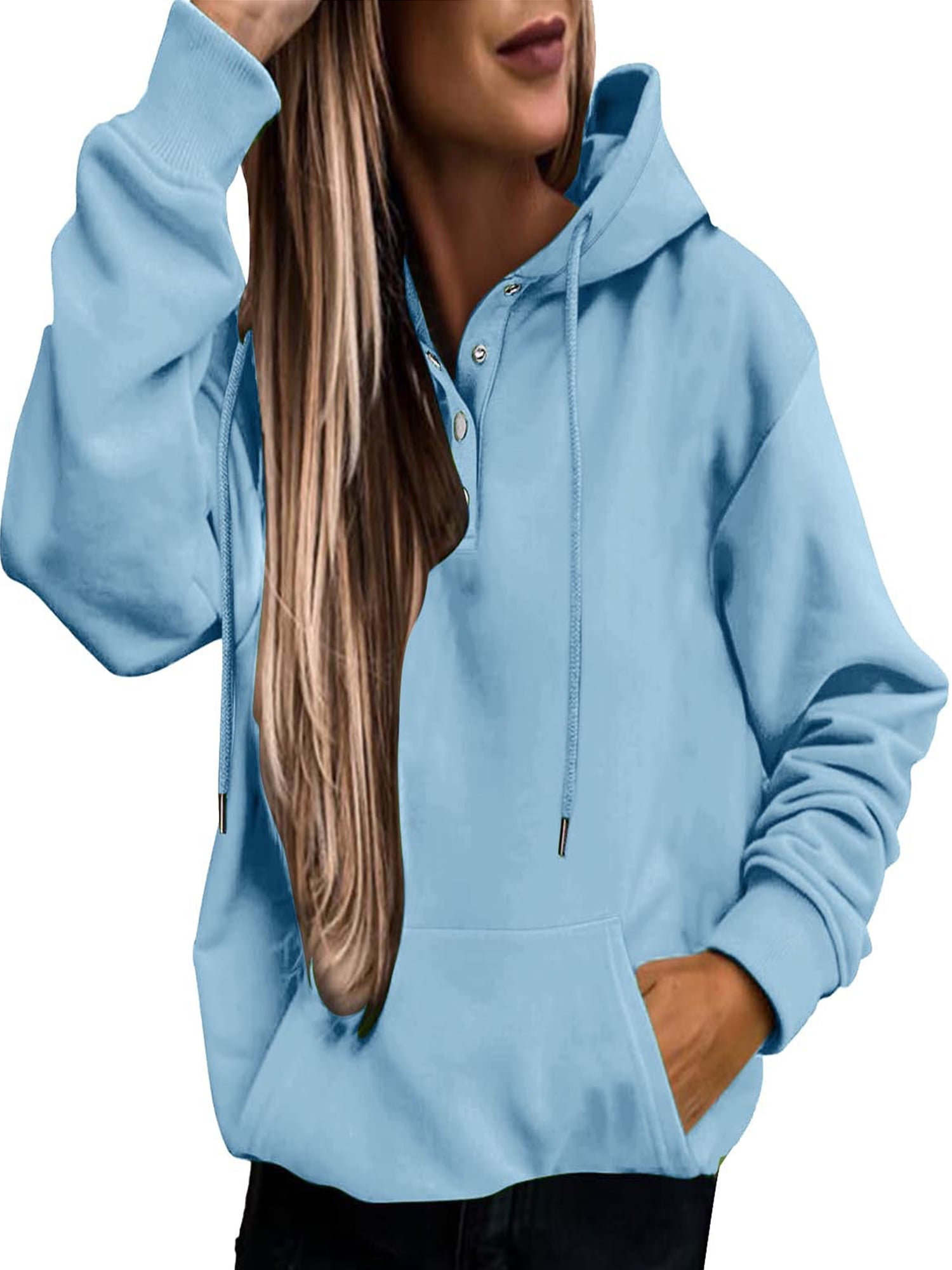 Frontwalk Athletic Sweatshirts For Womens Hooded Casual Sport Loose Hoodies Buttons Up Jogging Sweatshirt Light Blue S Walmart