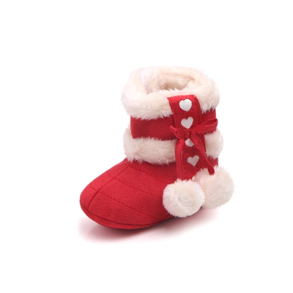 Frontwalk Baby Warm Shoes Slip On Winter Boot First Walker Boots Home Cute Slipper Booties Infant Plush Red 6-12 months
