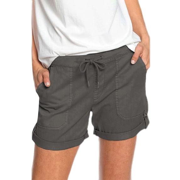 Frontwalk Beach Shorts For Women High Waist Cargo Short Drawstring Casual Pure Color Shorts Summer Holiday Short Pants with Pockets S-3XL