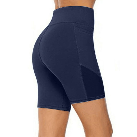 Frontwalk Biker Shorts for Women High Waist Mesh Yoga Short with Pocket Summer Workout Gym Fitness Activewear Short Plus Size