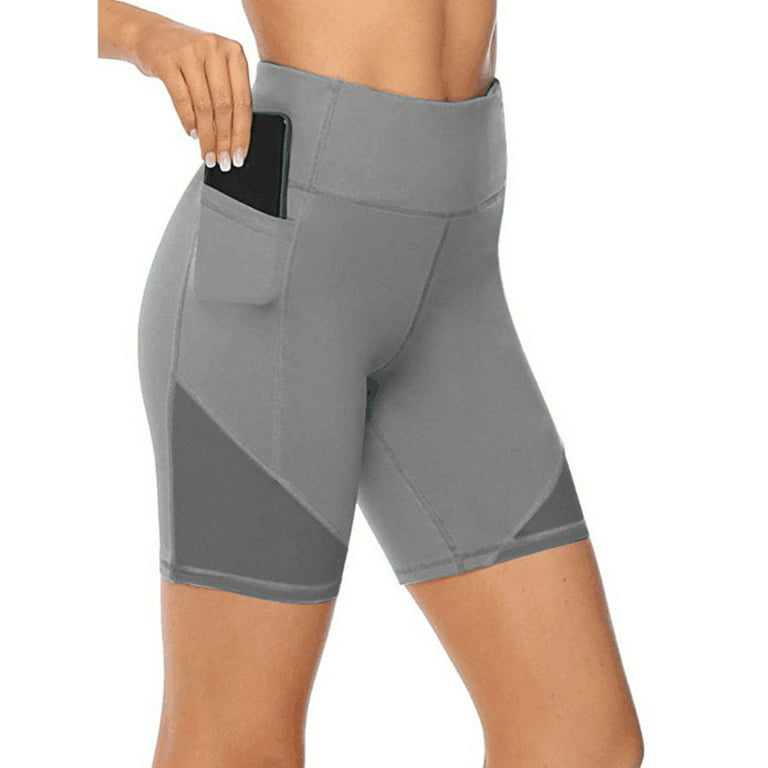 Frontwalk Biker Shorts for Women High Waist Mesh Yoga Short with Pocket  Summer Workout Gym Fitness Activewear Short Plus Size