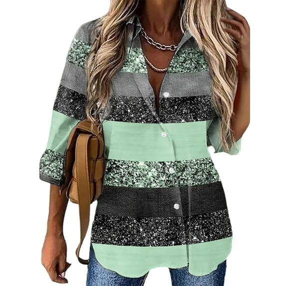 Frontwalk Blouses for Women Casual Button Down Lapel Collar Tops Vintage Loose T-shirt Long Sleeve Beach Shirts Green XL