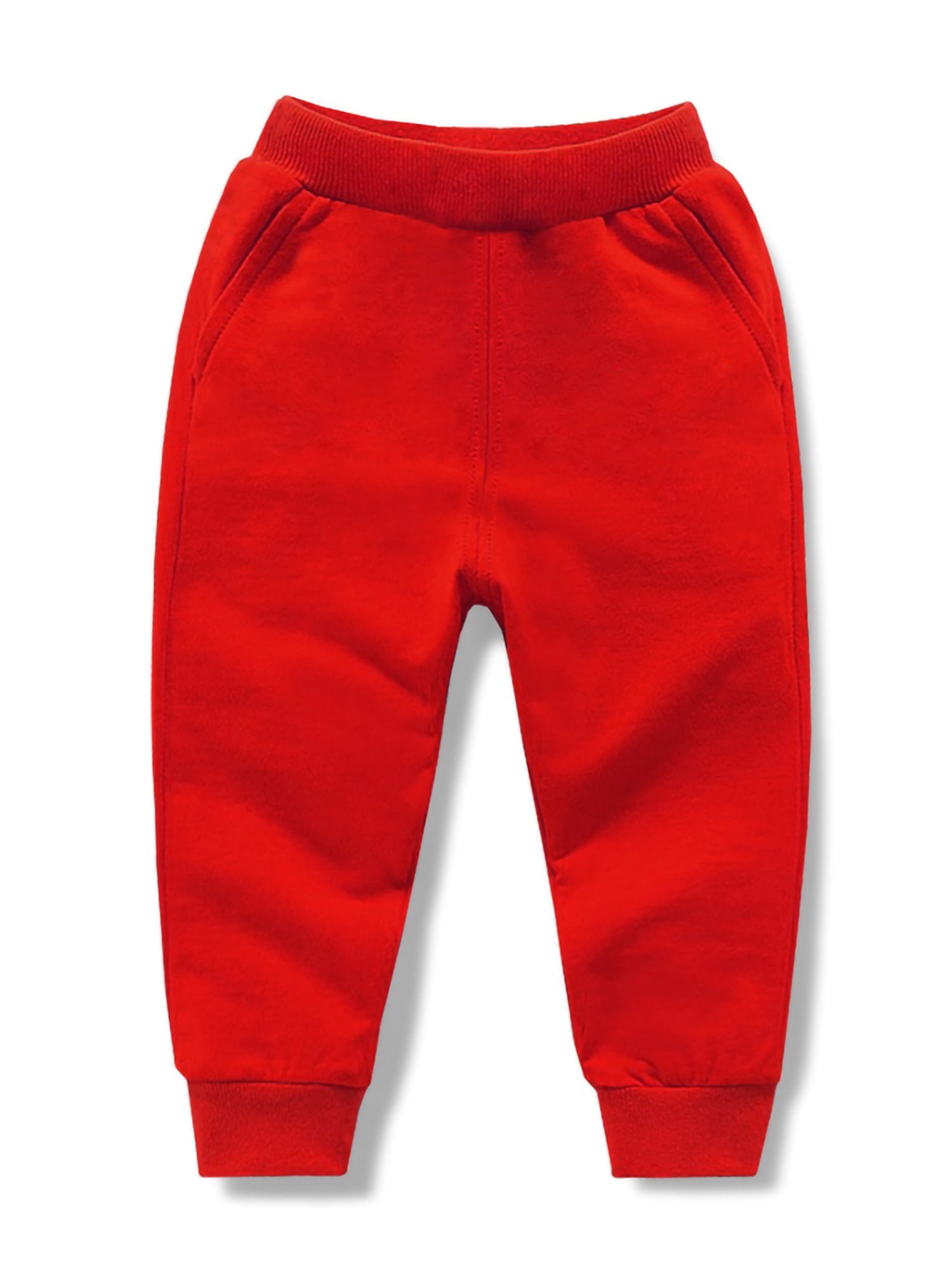 Frontwalk Boys Soft Elastic Waist Bottoms Solid Color Warm Trousers Kids  Straight Leg Playwear Jogger Pant Red 130cm