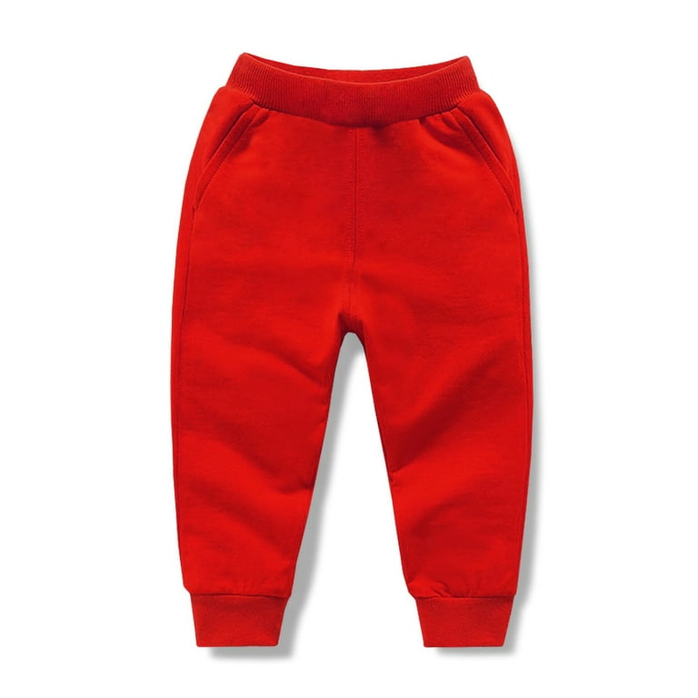 Frontwalk Boys Soft Elastic Waist Bottoms Solid Color Warm Trousers Kids  Straight Leg Playwear Jogger Pant Red 130cm 