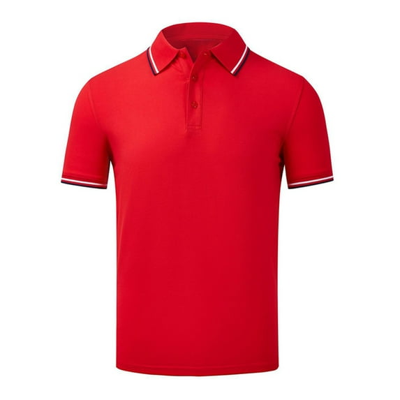 Frontwalk Boys Top Solid Color V Neck Polo Shirt Two Buttons Spring Beathable Blouse Lapel Collared Big Red (2099) 4XL