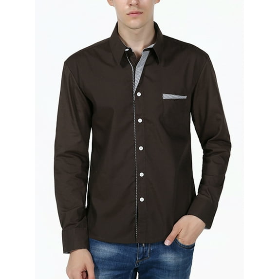 Frontwalk Button Down Plain Shirt for Mens Boys Office Work Shirt Casual Long Sleeve Tops
