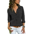thumbnail image 1 of Frontwalk Button Down Shirts for Womens Casual Office Work Plain Tops Plus Size Roll Up Long Sleeve Blouse with Pockets, 1 of 3