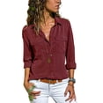 thumbnail image 1 of Frontwalk Button Down Shirts for Womens Casual Office Work Plain Tops Plus Size Roll Up Long Sleeve Blouse with Pockets, 1 of 3