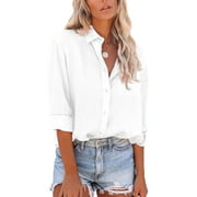 Frontwalk Buttons Beach Shirts for Women Long Sleeve Casual Cardigans Tops Casual Loose Plain Blouse