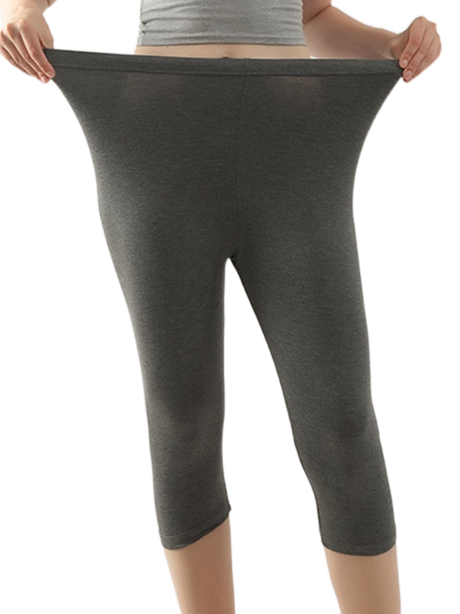 Frontwalk Capri Leggings for Women Plus Size Stretch Cotton Sleepwear  Oversized Lightweight Yoga Cropped Pants Bottoms Dark Gray 7XL