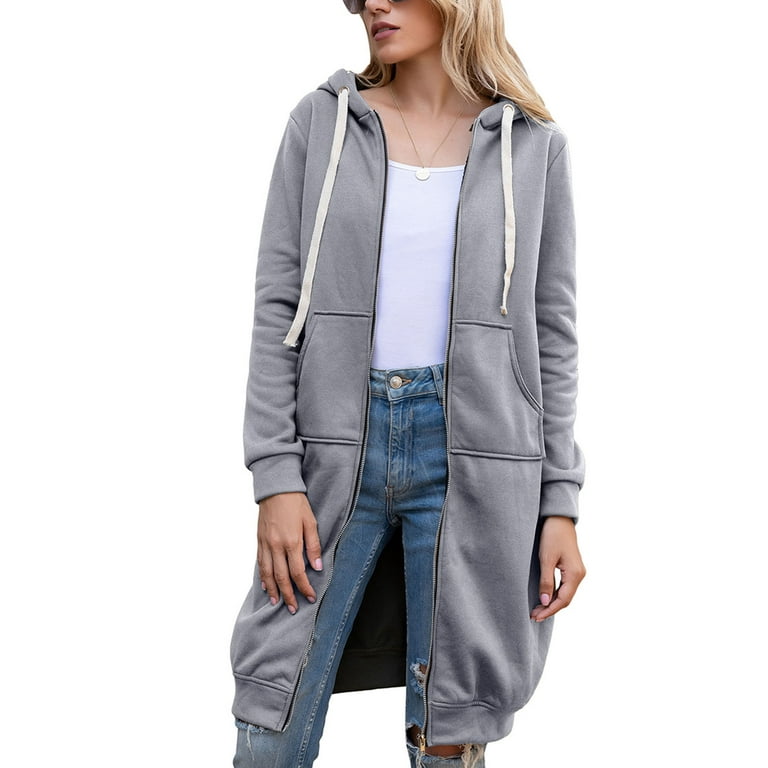 Frontwalk Casual Long Tunic Tops for Women Oversize Long Sleeve Zip Up Hoodie Sweatshirt Jacket Winter Fall Open Front Cardigan Walmart