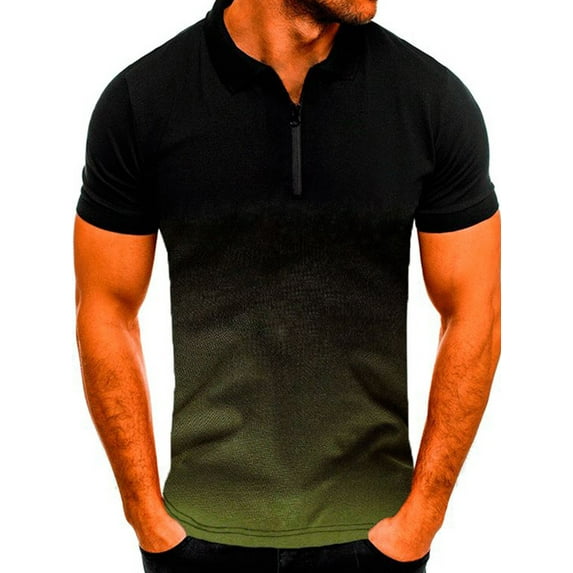 Frontwalk Casual Short Sleeve T-Shirts for Men Gradient Color Polo Shirt Active Athletic Fitness Gym Tunic Tops