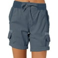 thumbnail image 1 of Frontwalk Cotton Linen Beach Shorts For Women High Waist Drawstring Casual Pure Color Shorts Summer Holiday Short Pants with Pockets S-3XL Dark Blue 2XL, 1 of 3