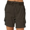 thumbnail image 1 of Frontwalk Cotton Linen Beach Shorts For Women High Waist Drawstring Casual Pure Color Shorts Summer Holiday Short Pants with Pockets S-3XL Dark Gray S, 1 of 3