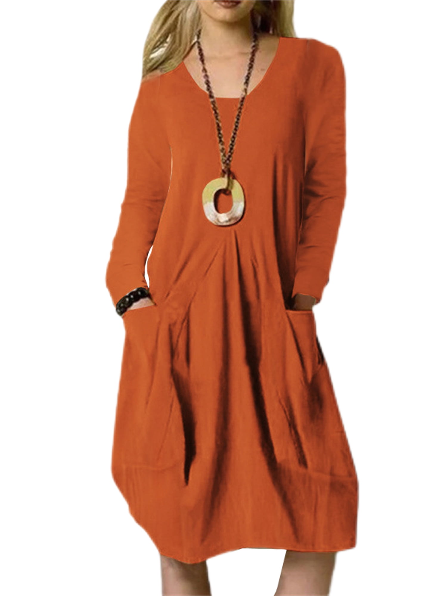 Frontwalk Cotton Linen Casual Loose Tunic Dress For Womens Long